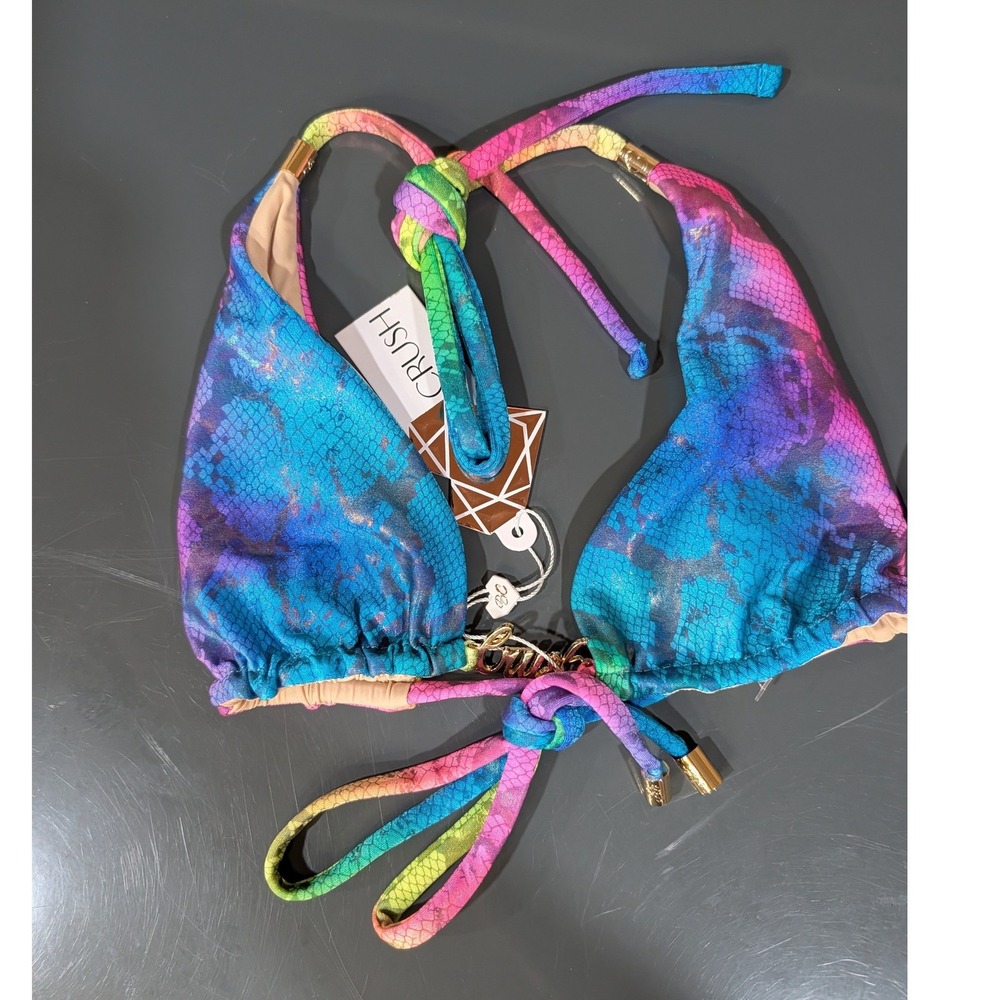 Bikini Crush Neon Rainbow Snake Metallic Bikini Set Brazilian Scrunch L/XL - Picture 4 of 16
